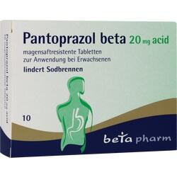Schachtel mit Pantoprazol-Tabletten gegen Sodbrennen für Erwachsene.